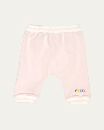 Fendi Kids' Girl's Multicolor Embroidered Logo-print Sweatpants In F1qyc Rose Wtr