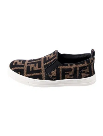 Pre-owned Fendi Kids' Girl's Slip On Sneakers In Black/brown/white