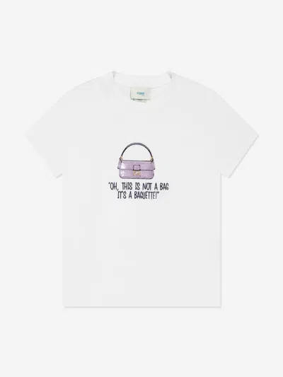 Fendi Kids' Girls Bag Print T-shirt In White