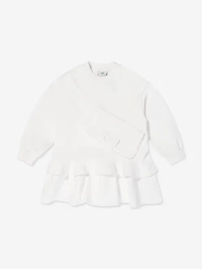Fendi Kids' Girls Baguette Pocket Sweater Dress In White