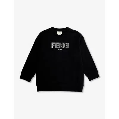 Fendi Girls Black Kids Classic Logo-embroidered Cotton-jersey Sweatshirt 4-12 Years