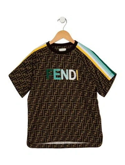 Pre-owned Fendi Kids' Girls Branded Pattern Printed Top In Brown