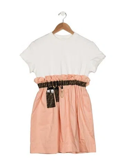 Pre-owned Fendi Kids' Girls Branded Pleated Dress In Pink