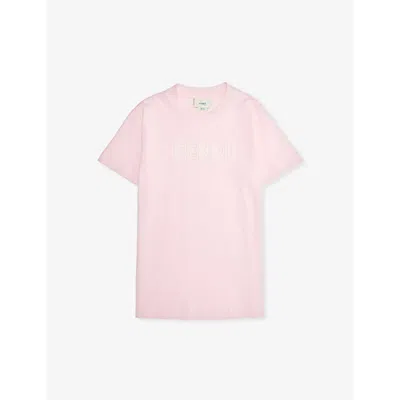 Fendi Kids' Outline Logo-embroidered Cotton-jersey T-shirt 4-12 Years In Confetto+white