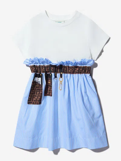 Fendi Girls Cotton Belt Print Striped Dress 8 Years Blue By Childsplay Clothing
