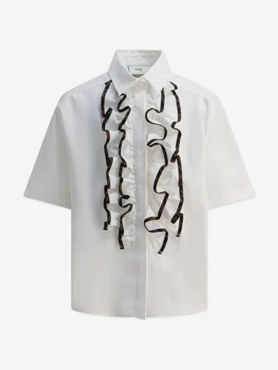 Fendi Kids'  Girls Cotton Ruffle Blouse In White