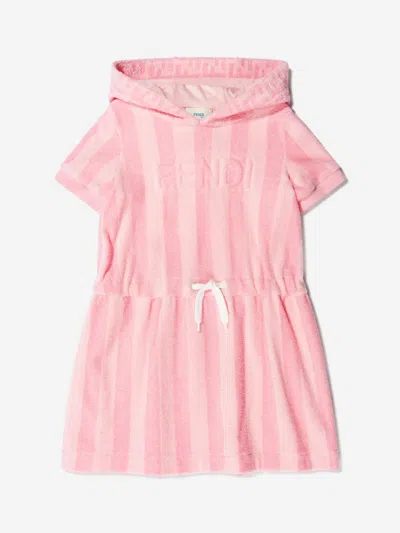 Fendi Kids' Girls Cotton Striped Hooded Dress 8 Yrs Pink