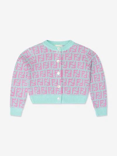 Fendi Girls Crochet Knit Cardigan In Multi