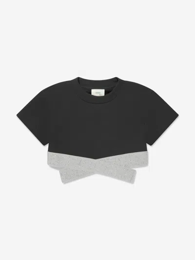 Fendi Kids' Girls Cropped Ff Logo Top In Black