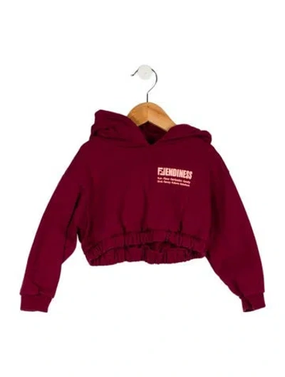 Pre-owned Fendi Babies' Girls' Cropped Hoodie In Burgundy
