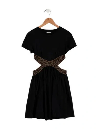 Pre-owned Fendi Kids' Girls' Cut Out Short Sleeve Dress In Black