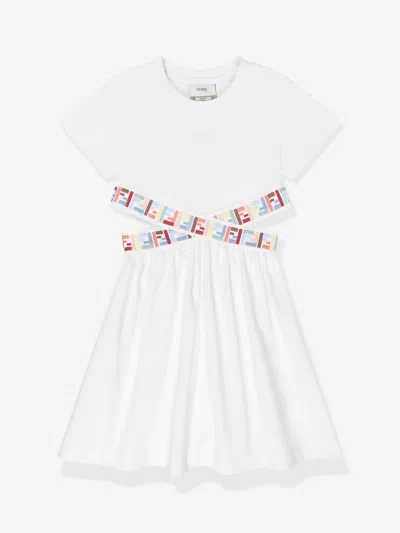 Fendi Babies'  Girls Cut-out Detail Dress In White