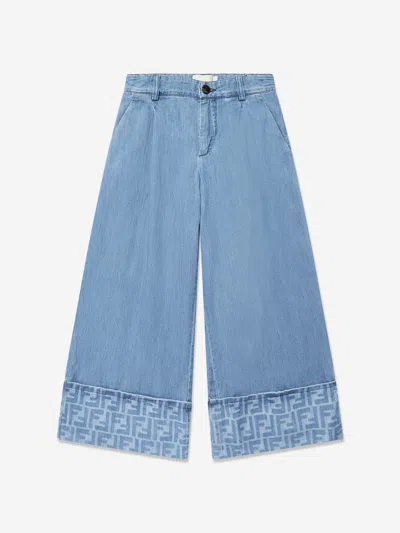 FENDI FENDI GIRLS DENIM WIDE LEG JEANS