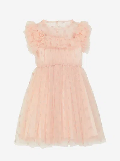 Fendi Kids' Girls Embroidered Tulle Dress 14 Yrs Pink