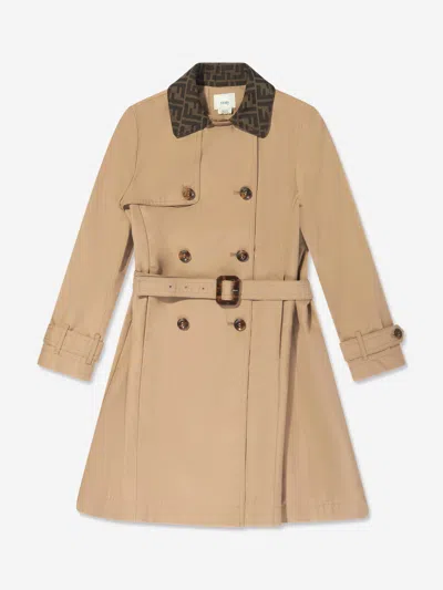 Fendi Kids' Girls Ff Collar Trench Coat In Beige