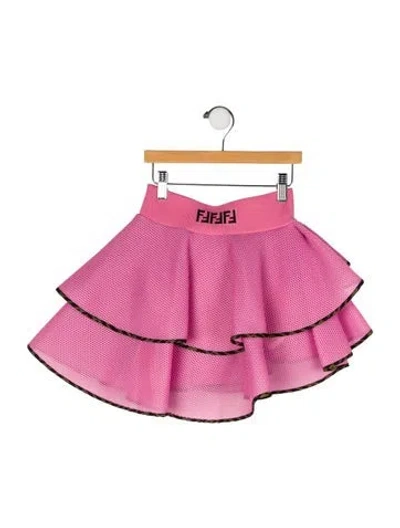 Pre-owned Fendi Kids' Girls' Ff Logo Asymmetrical Ruffled Skirt In Brown/pink