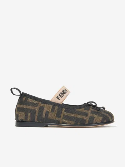 Fendi Babies' Girls Ff Logo Ballerinas In Brown