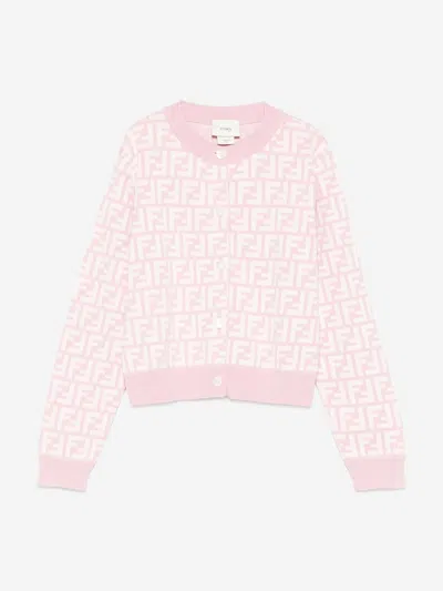 Fendi Girls Ff Logo Knittd Cardigan In Pink