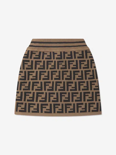 Fendi Babies' Girls Ff Logo Knitted Skirt In Brown