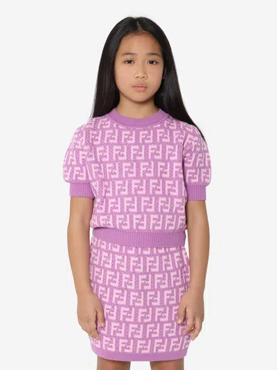 Fendi Kids' Girls Ff Logo Knitted Top In Pink