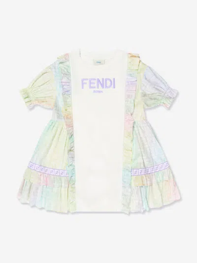 Fendi Kids' Girls Ff Logo Metaverse Dress In Multicoloured