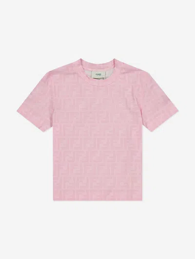 Fendi Babies'  Girls Ff Logo Print T-shirt In Pink