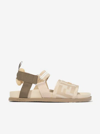 Fendi Kids' Girls Ff Logo Sandals In Beige