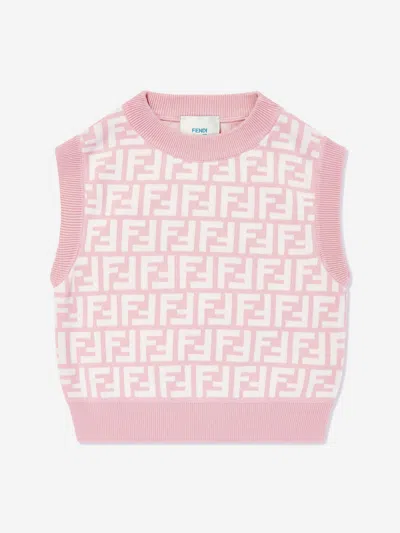 Fendi Girls Ff Logo Sweater Vest In Pink