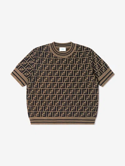 Fendi Kids' Girls Ff Logo Top 8 Yrs Brown