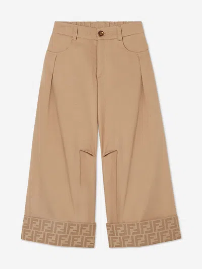 Fendi Babies'  Girls Gabardine Wide Leg Trousers In Nude