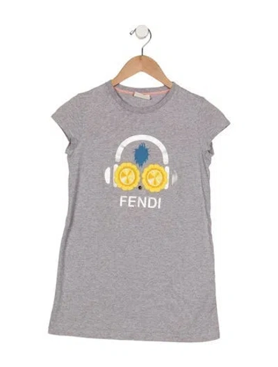 Pre-owned Fendi Kids' Girls' Graphic Short Sleeve T-shirt In Grey