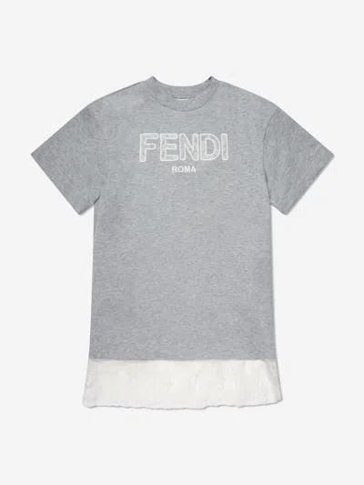 Fendi Babies' Girls Jersey Logo Dress In Grey