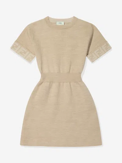 Fendi Babies' Girls Knitted Ff Logo Dress In Brown