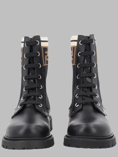 Fendi Girls Leather Boots With Sweater-style Detail In Pink