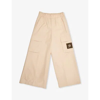 Fendi Girls Linen Kids Brand-appliqué Wide-leg Cotton Cargo Trousers 8-12 Years