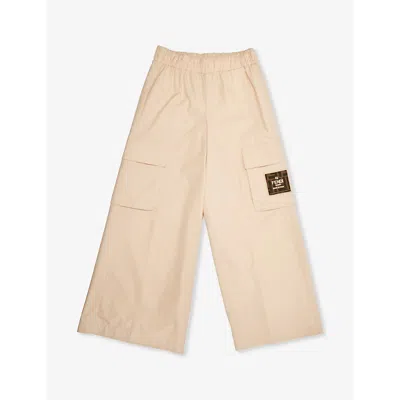 Fendi Kids' Brand-appliqué Wide-leg Cotton Cargo Trousers 8-12 Years Linen In Rosa