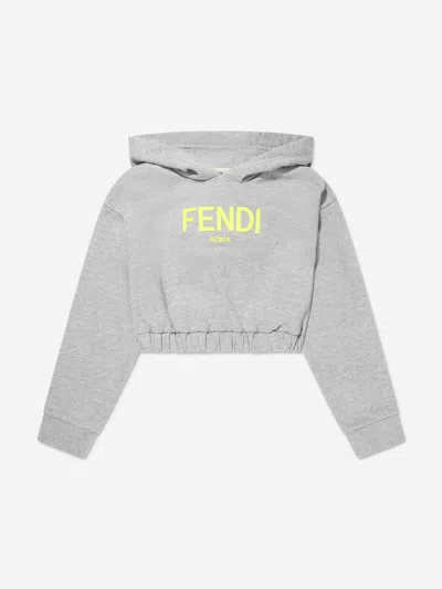 Fendi Kids' Girls Logo Cropped Hoodie In Grey