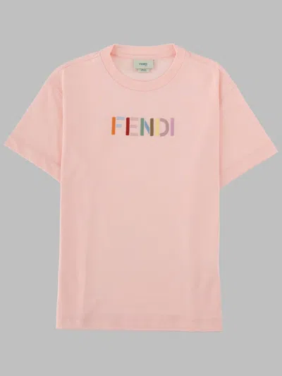 Fendi Girls Logo T-shirt In 100% Cotton In Pink