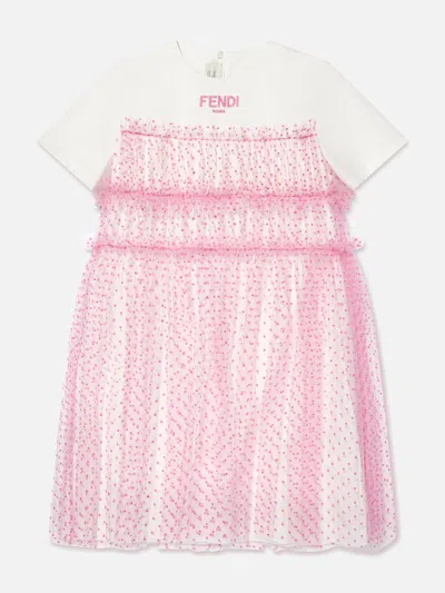 Fendi Kids' Girls Logo Tulle Dress In Pink