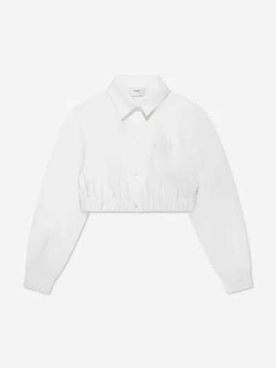 Fendi Kids' Girls Long Sleeve Cropped Shirt In White