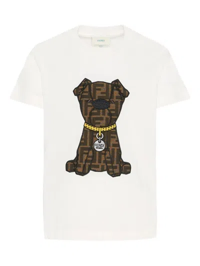 Fendi Girls' Mini Crew Neck T-shirt With Ff Patch In White