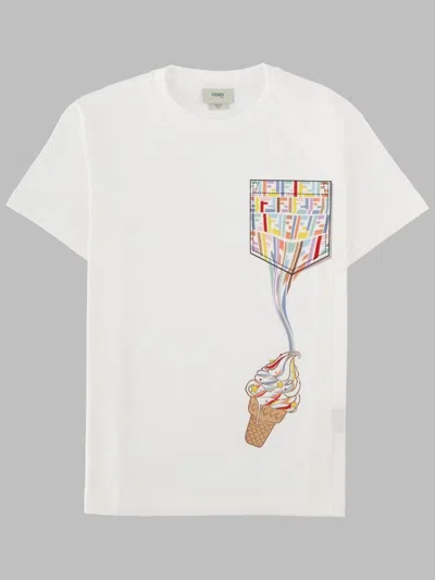 Fendi Girls Mini Graphic Cotton T-shirt In White