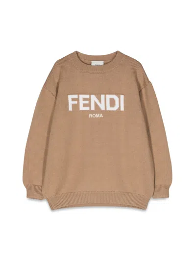 Fendi Kids Wool Knitted Logo Jumper In Brown