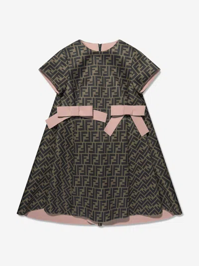 Fendi Babies' Girls Neoprene Ff Logo Dress In Brown