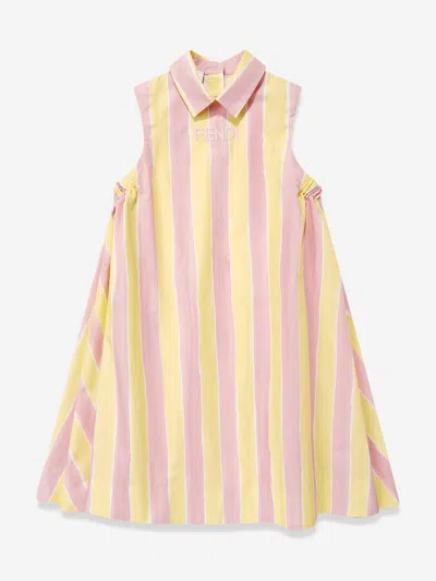 Fendi Babies' Girls Pequin Print Dress In Yellow