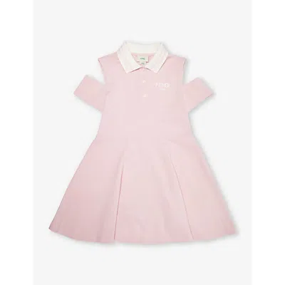 Fendi Girls Rosa Confetto Kids Brand-embroidered Cut-out Shoulder Cotton-piqué Polo Dress 6-12 Years