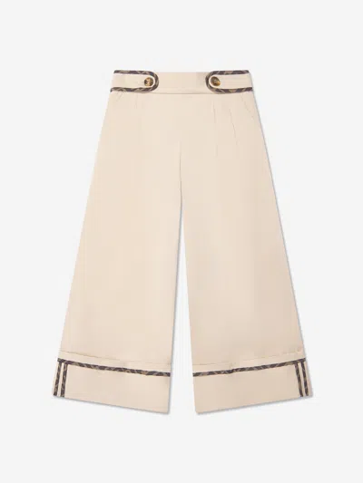 Fendi Babies'  Girls Stretch Gabardine Trousers In Beige