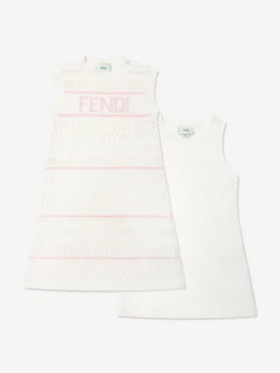 Fendi Babies' Girls Striped Crochet Dress In White