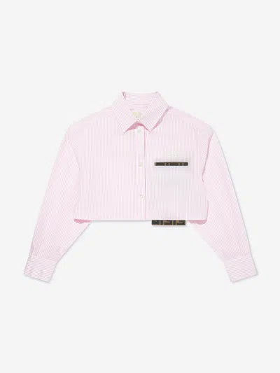Fendi Kids' Girls Striped Cropped Shirt In Pink