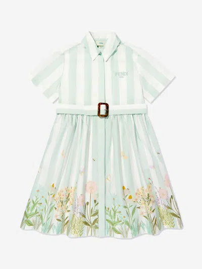 Fendi Babies' Girls Striped Floral Shirt Dress In Green